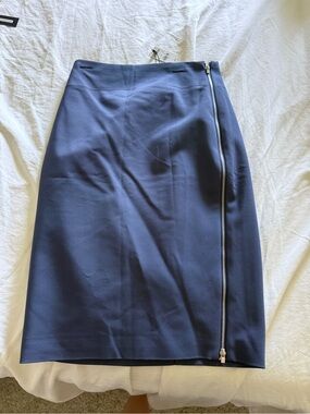 Express Blue Pencil/midi Skirt with Exposed Silver Zip